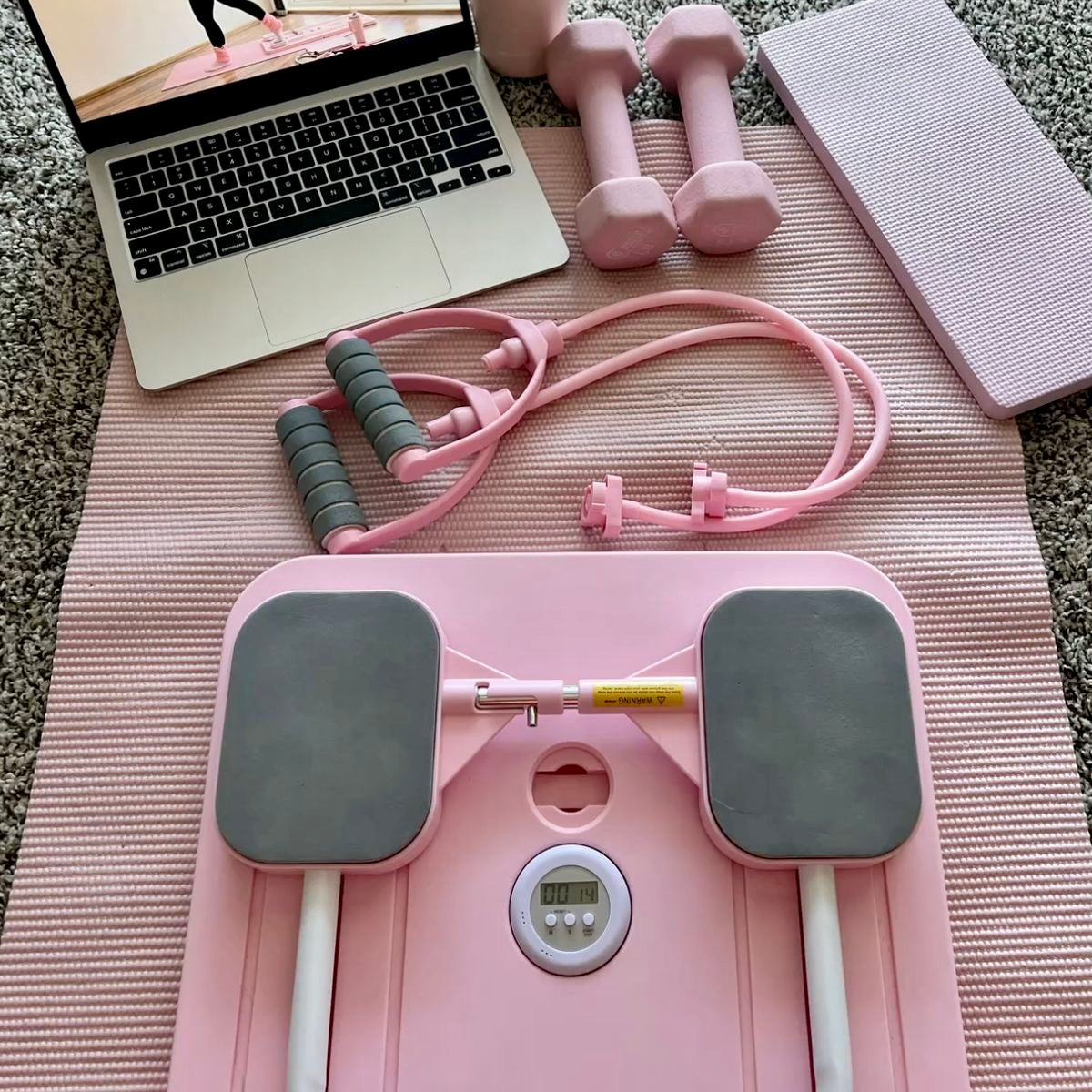 Leg & Arm Toner Fitness Abdominal Exercise Board Foldable with Tension Rope Push-up Automatic Rebound Board Adjustable Portable